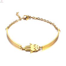 Women Fashion Jewelry Simple Stainless Steel Gold Hamsa Hand Bangle Bracelet